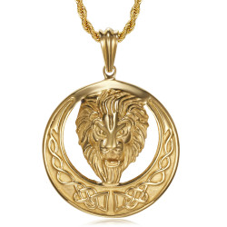 PE0140 BOBIJOO Jewelry Collar León, sol imponente y cabeza radiante, Acero y Oro