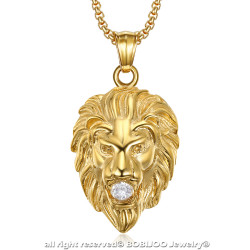 PE0230 BOBIJOO Jewelry Pendant Lion Head Steel Faux Diamond Zirconium