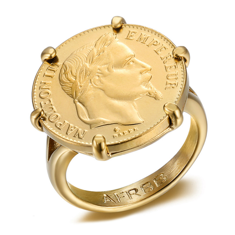 Napoleon Scratched Ring Set Coin 20 Francs Louis Gold Plated IM#20119