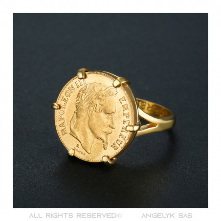 Napoleon Scratched Ring Set Coin 20 Francs Louis Gold Plated   IM#20121