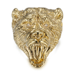 BA0395 BOBIJOO Jewelry Bear ring Signet ring man Steel Gold Diamonds
