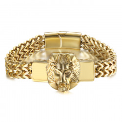 BR0289 BOBIJOO Jewelry Lion Bracelet Man Retro Steel and Gold