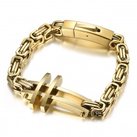 BR0290 BOBIJOO Jewelry Men's cross bracelet The Byzantine steel gold