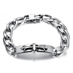 BR0291 BOBIJOO Jewelry Lily flower cross bracelet Templar jewel Steel