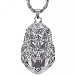 PE0332S BOBIJOO Jewelry Christ pendant, Men's giant necklace, Silver steel