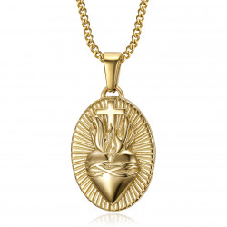 PEF0069 BOBIJOO Jewelry Heart of Christ, steel and gold necklace pendant
