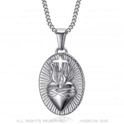 Coeur du christ, pendentif collier acier et argent bobijoo