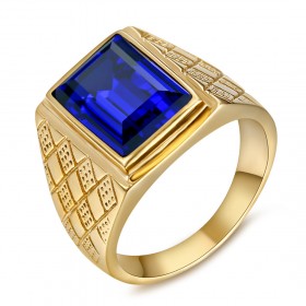 Signet Ring Man Blue Stone Purple Steel Gold   IM#20486