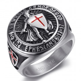 BA0400S BOBIJOO Jewelry Knight Templar Ring Weapons of God Steel Silver