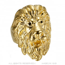 BA0402 BOBIJOO Jewelry Lion head ring: Gold and black diamond eyes, huge jewel