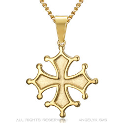 PE0154 BOBIJOO Jewelry Occitan Cross Pendant Cathare Man Stainless Steel Gold