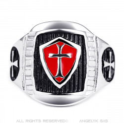 BA0182 BOBIJOO Jewelry Templar ring Signet ring man Red cross Shield Steel