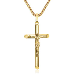 Collier croix avec Christ, bijou fin et discret Acier Or bobijoo