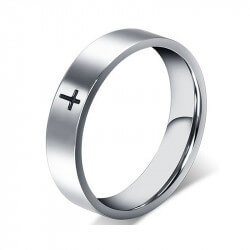 Anneau Bague Alliance Acier Argenté Croix Jesus Christ Noir bobijoo