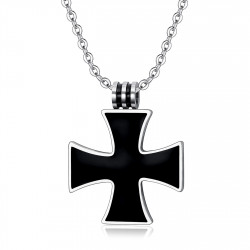 PE0012 BOBIJOO JEWELRY Black Cross Necklace Celtic Malta Templar Pendant 25mm Chain