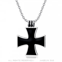 PE0012 BOBIJOO JEWELRY Collar Cruz Negra Celta Malta Templario Colgante Cadena 25mm