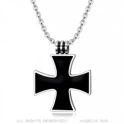 Collier croix noire Malte Celtique Templier Pendentif 25mm Chaîne bobijoo