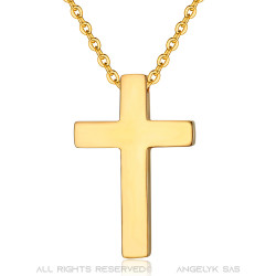 PE0015 BOBIJOO Jewelry Cross necklace without Christ Full Stainless Steel and Gold 32mm Minimalist