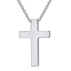 PE0015S BOBIJOO Jewelry Cross necklace without Christ Full Stainless Steel Silver 32mm Minimalist