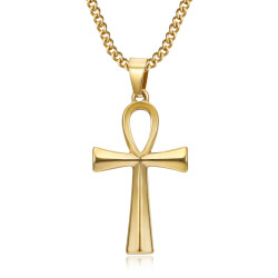 PEF0037 BOBIJOO JEWELRY Colgante cruz de la vida 40mm Collar de oro de acero inoxidable