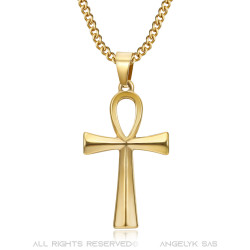 PEF0037 BOBIJOO JEWELRY Kreuz des Lebens Anhänger 40mm Edelstahl Goldkette