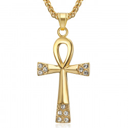 Croix de vie pendentif 60mm Acier inoxydable Or Diamants Collier bobijoo
