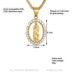 Pendant Virgin Mary Rhinestone Steel Gold Chain Necklace  IM#21799