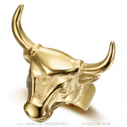 BA0408 BOBIJOO JEWELRY Men's Bull Head Signet Ring Stainless Steel Gold