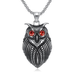 Owl Pendant 316L Stainless Steel Silver Red Eyes  IM#22053