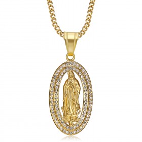Pendentif Collier Sainte Vierge Marie Faux Diamants  IM#22059