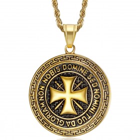 Pendant Templar Steel All Gold Cross Non Nobis  IM#22065