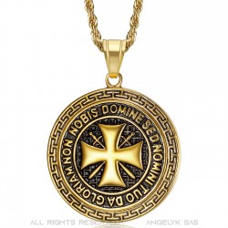Pendant Templar Steel All Gold Cross Non Nobis  IM#22066