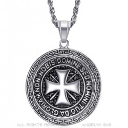 Pendant Templar Steel All Silver Cross Non Nobis  IM#22072
