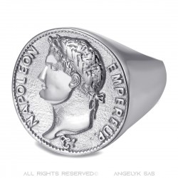 Ring Napoleon 1st 20 francs Stainless steel Silver IM#22216