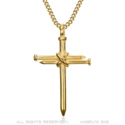 Men's Cross Pendant 3 Nails Stainless Steel Gold IM#22284