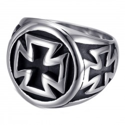 Templar Ring Black Cross Round Stainless Steel IM#22318