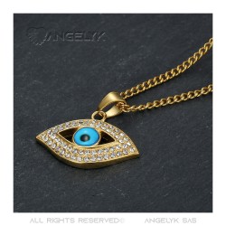 Necklace blue eye protection Talisman Matiasma Steel Gold IM#22363