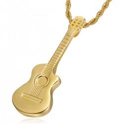 Pendant Guitar pan cut Gypsy Musician Necklace Steel Gold IM#22486