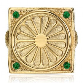 Gypsy Flag Ring Niglo Chevalière Steel Gold Emerald IM#22770
