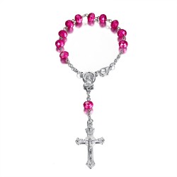Silver car rosary and fuchsia pink pearls  IM#22821