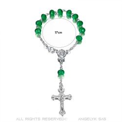 Silver car rosary and green beads  IM#22826
