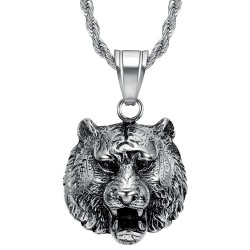 Bear head pendant Stainless steel necklace Silver Chain IM#23138