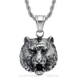 Bear head pendant Stainless steel necklace Silver Chain IM#23139
