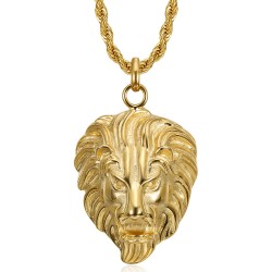 Lion head pendant Necklace Stainless steel Gold Chain IM#23144
