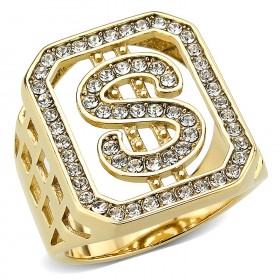 Bague Chevalière Signe Dollar $ Or Strass Bling   IM#23308
