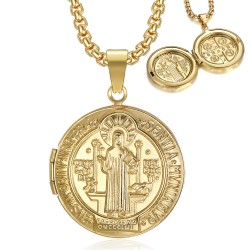 Saint Benedict Stainless Steel Gold Chain Pendant IM#23378