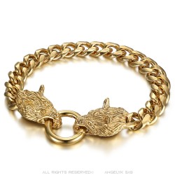 Men's Viking Wolf Bracelet Curb Stainless Steel Gold IM#23431