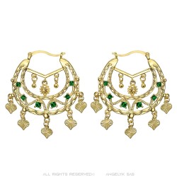 Niglo Women's Savoyard Earrings Gitane Emerald Gold IM#23450