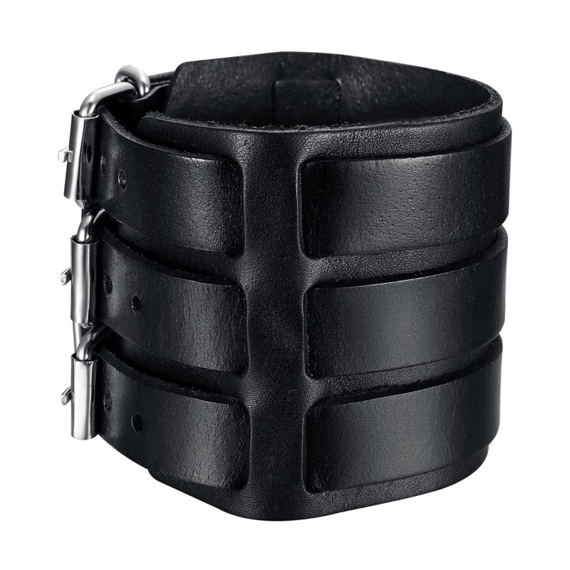 Bracelet de Force Black Leather Biker Three Triple Width IM#23579 Bracelet de Force Black Leather Biker Three Triple Width IM#23579