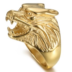 Ring Signet Head Wolf Steel Gilded Gold End Man   IM#23802